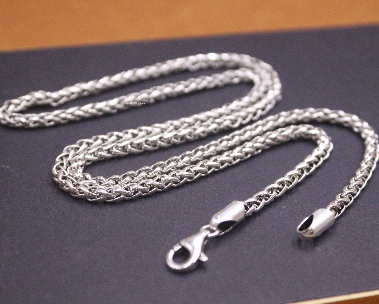 Real S925 Sterling Silver Chain Men’s 4mm Round Wheat Link Necklace 25.6inch