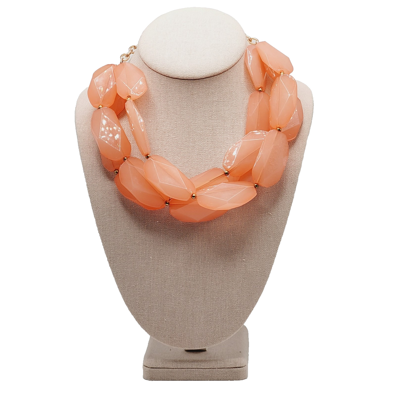 Glamourous Melon Peach Orange Shade Lucite Triple Strand Beaded Necklace 21 Inch