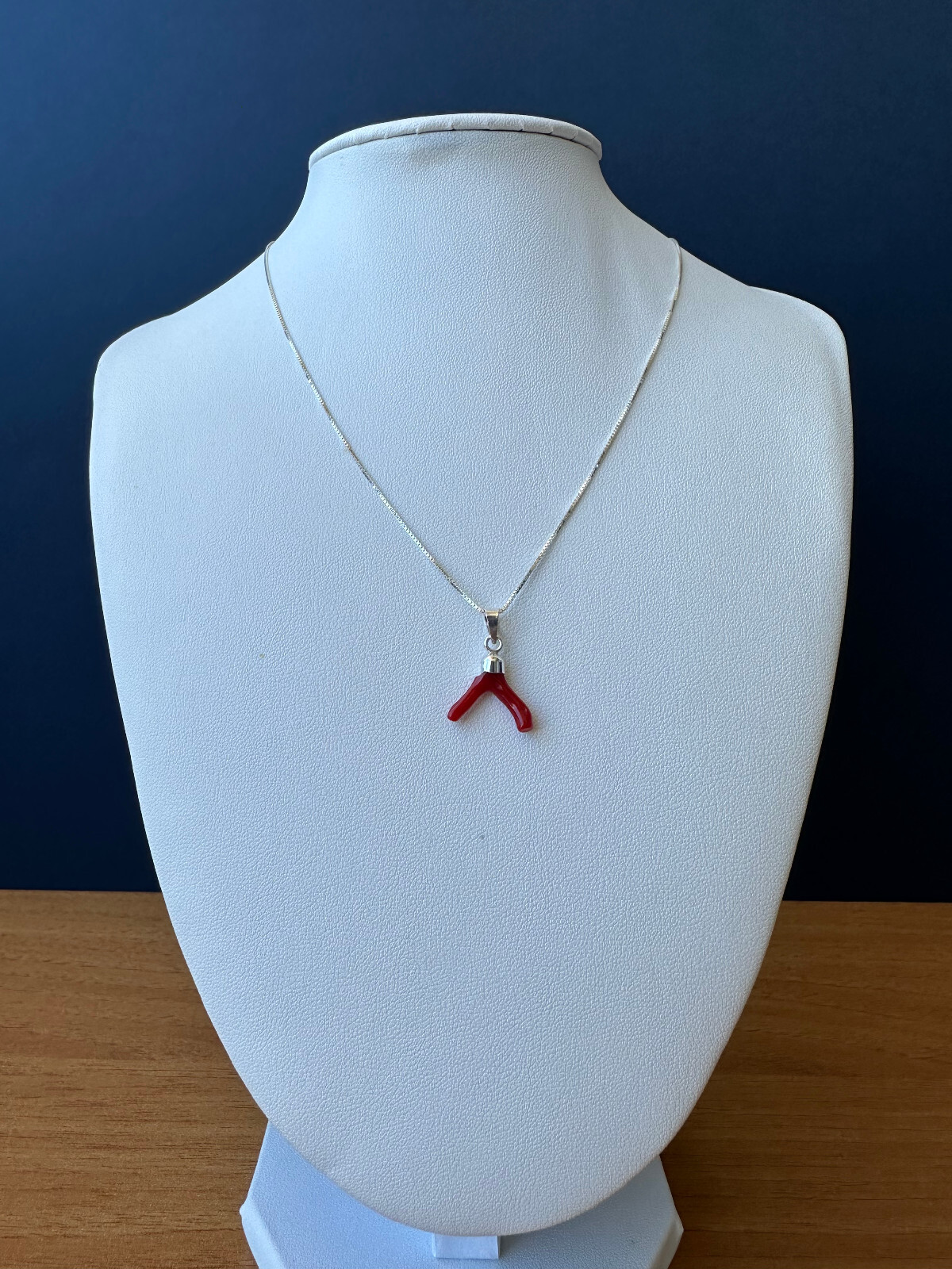 Mediterranean Red Coral Branch Pendant and 925 Silver Necklace