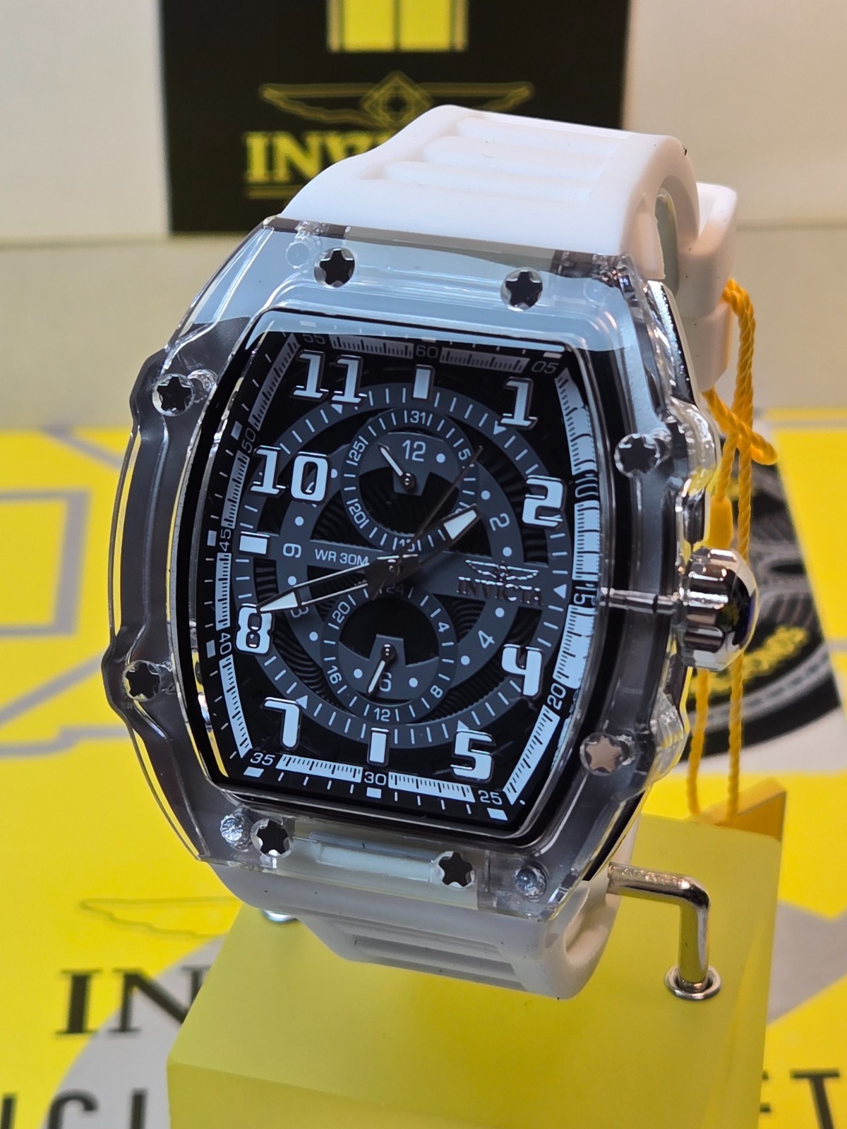 Invicta Racing Cyclone Men’s Watch 48.5 mm Smoke Gray /White Silicone Band- NEW!
