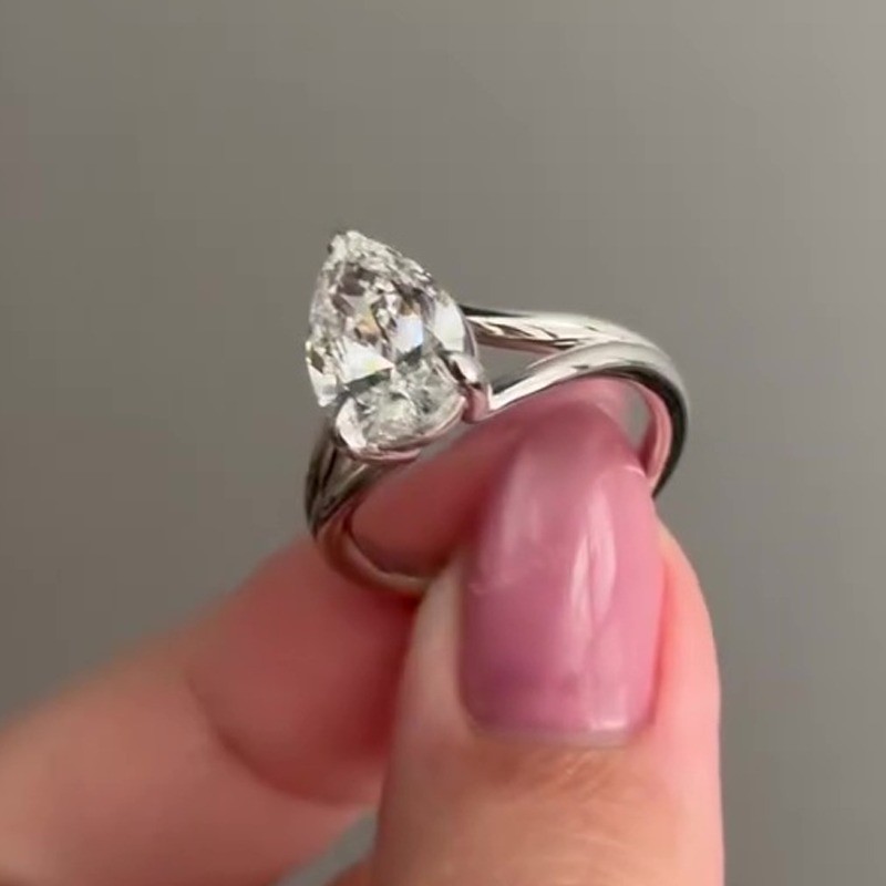 1.90 CT Pear Cut Moissanite Solitaire Engagement Ring In 14k White Gold Plated