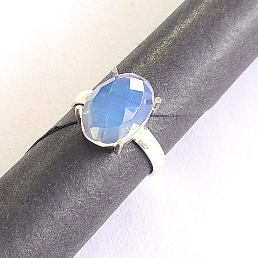 Cut Blue Opal Gemstone 925 Sterling Silver Handmade Fine Ring All Size Available