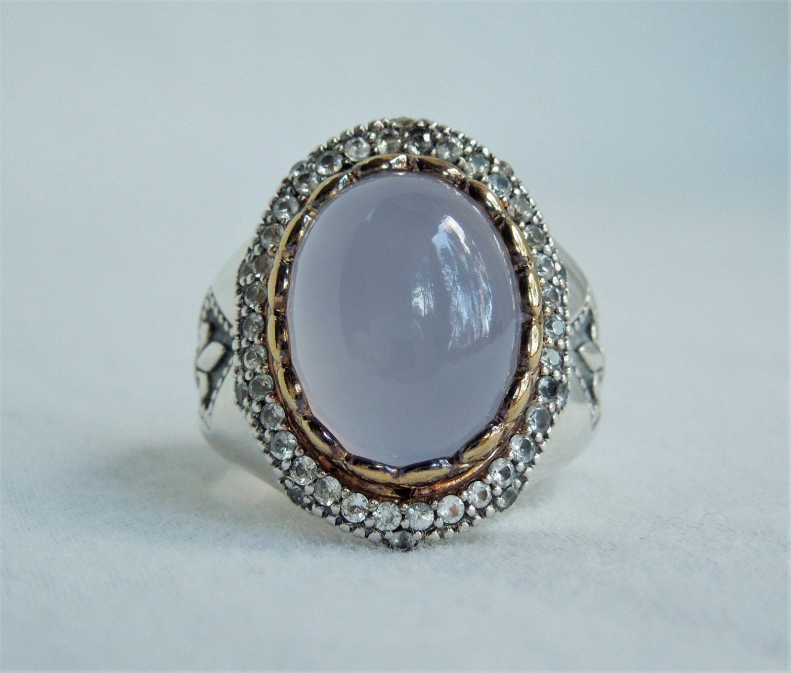 Scott Kay Blue Chalcedony & White Sapphire Gold Vermeil & Silver Ring sz7 $795