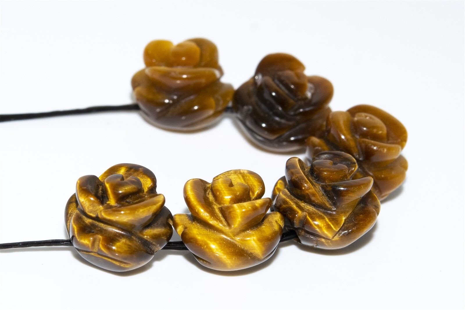 5 Pcs Yellow Tiger Eye Rose Carved Beads Grade AAA Natural Beads 8/10/12MM
