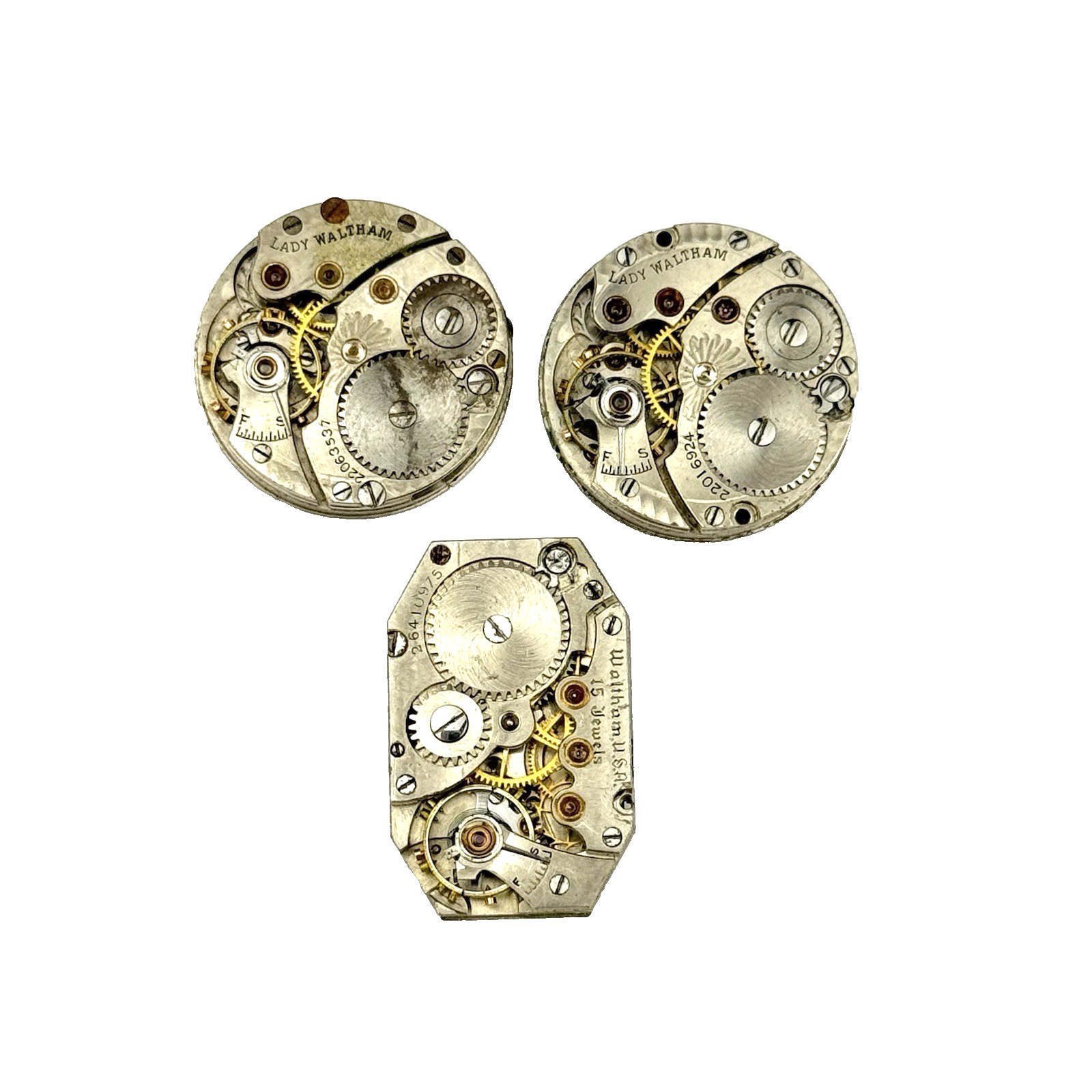 Waltham Wristwatch Movements Lot of 3 Mechanical 1918 Lady 10L , 15j Parts (724)