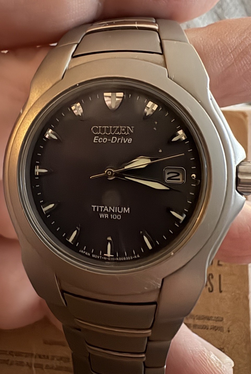 Mens Citizens Titanium Ecodrive E111 K008350 Blue Dial Date EUC No Scratches