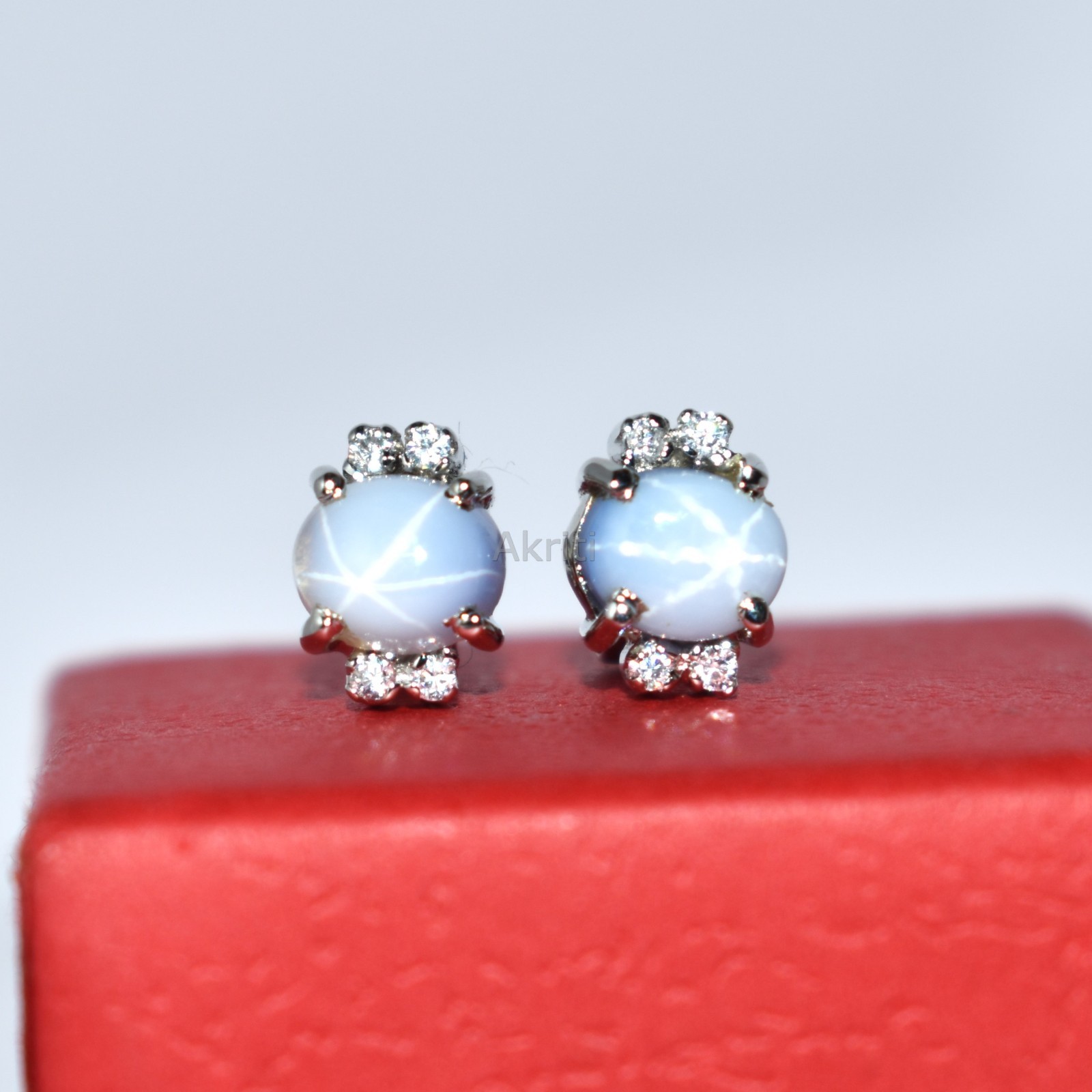 Positive Power Lab Lindy Star Sapphire & CZ Diamond 925 Sterling Silver Stud