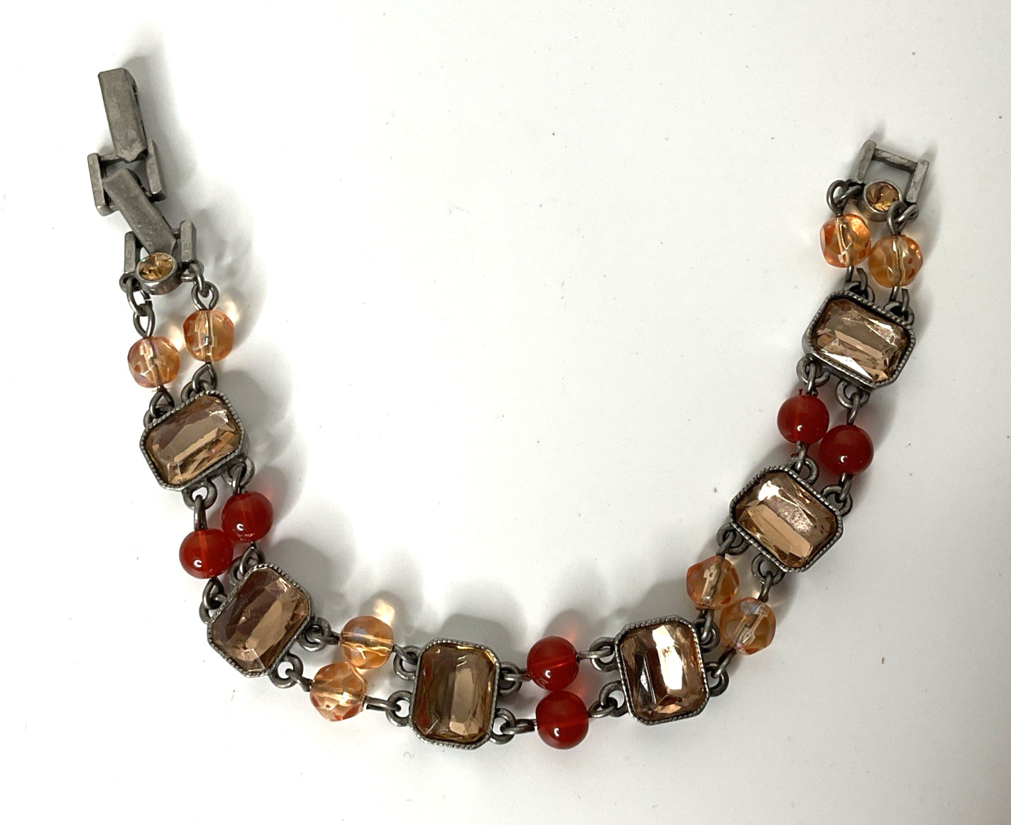 Vintage Avon Honor Society Amber Citrine Bead Bracelet Silver Tone Finish 252