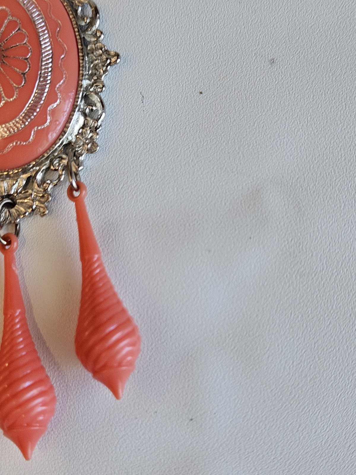 Mid-century celluloid/molded plastic “faux coral” VICTORIAN RIVIVAL PARURE set