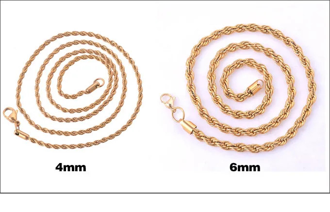 Stainless Steel Rope Chain Necklace Silver Tone Twisted 2.3-6mm Men Jewelry