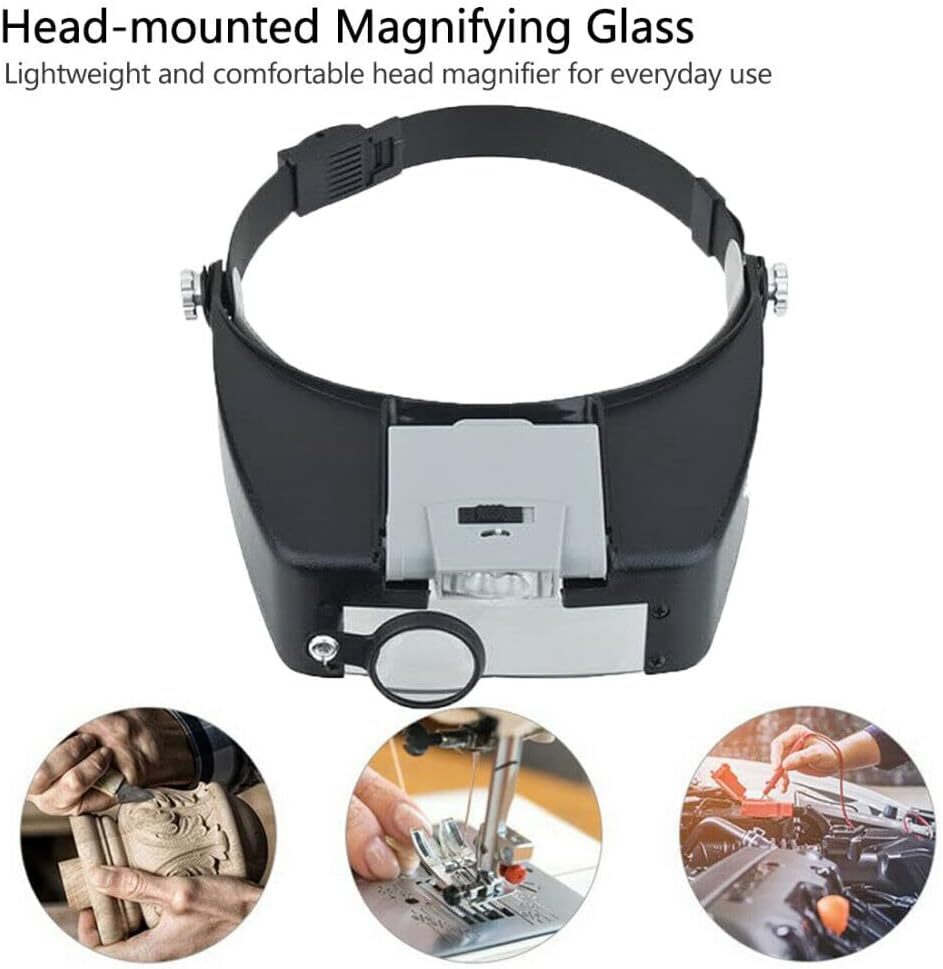2Pcs Jewelers Head Headband Magnifier LED Illuminated Magnifying Glasses Loupe