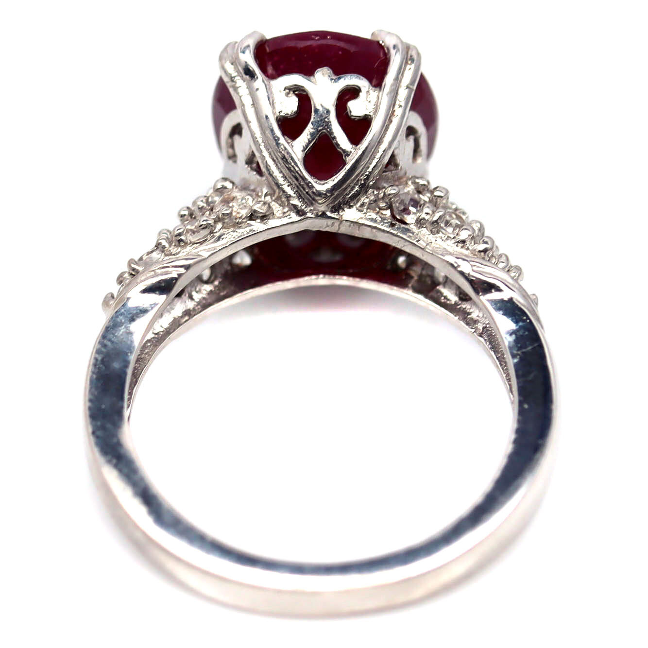 Gemstone 11 x 13 MM. Red Ruby & White Zircon Jewelry Ring 925 Silver Size 7.75
