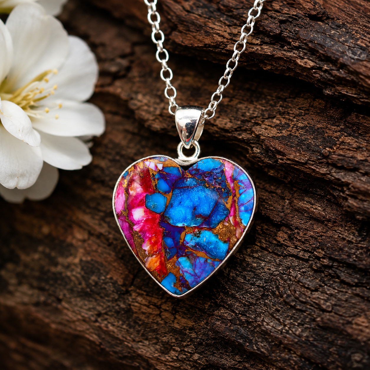 Turquoise Oyster Heart Pendant Necklace 925 Sterling Silver Free Chain