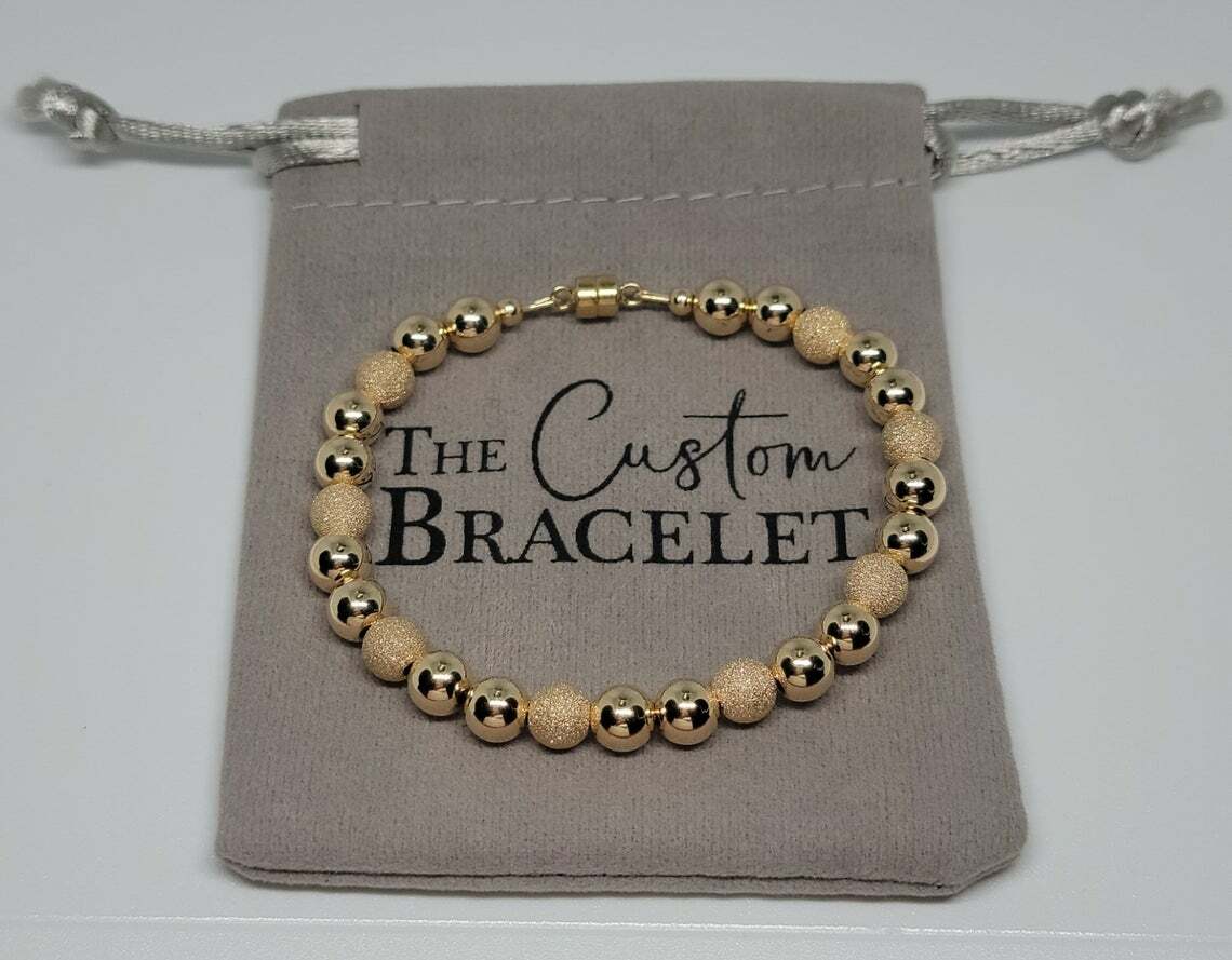 14K Yellow Gold-Filled Stardust 6mm Beaded Magnetic Closure Handmade Bracelet