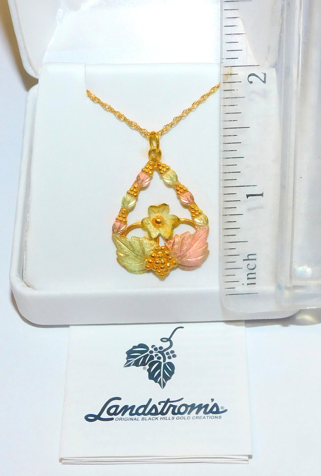 Black Hills Gold 10k Large Flower Leaves Pendant Necklace