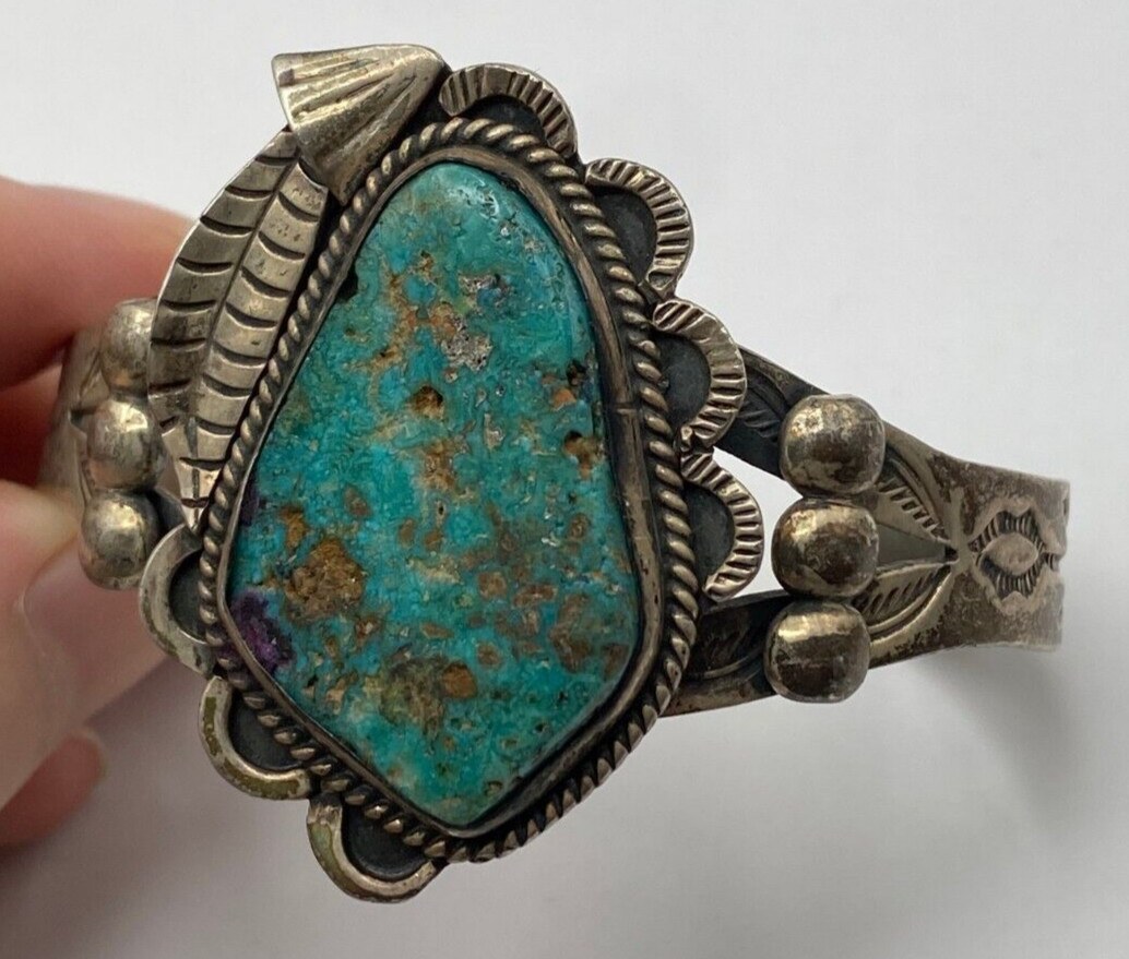 1950s Vintage Fred Harvey Bracelet Navajo 1.5″ Turquoise Sterling Old Pawn