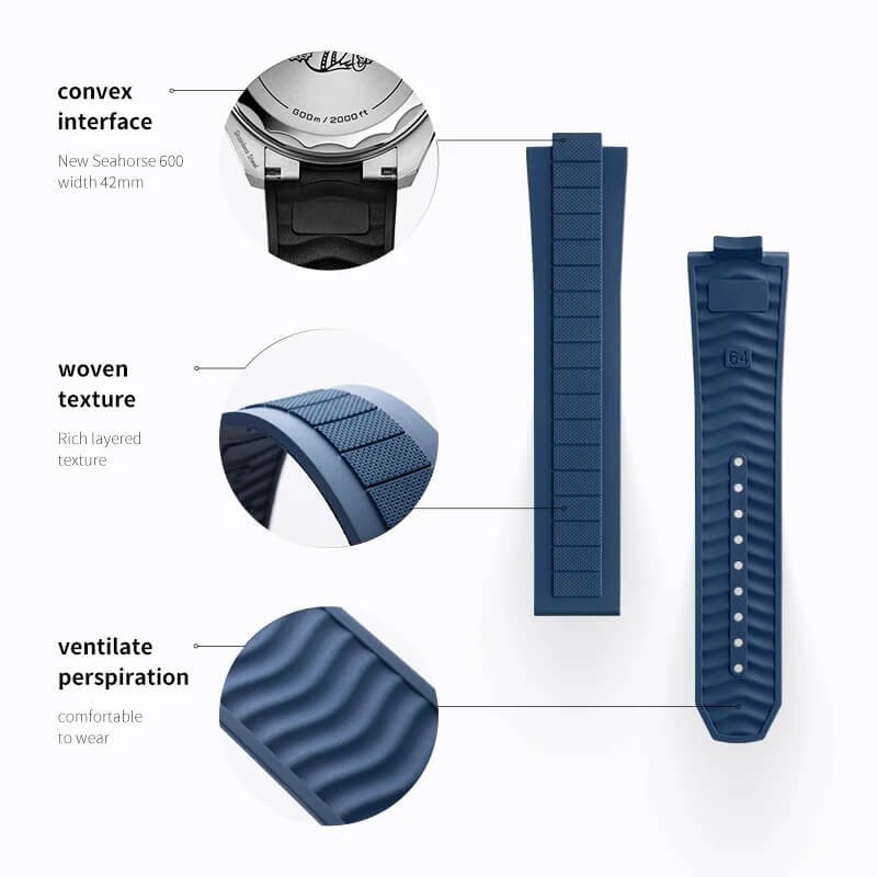 21mm FKM Rubber Strap Watch Band Fits Omega Seamaster Planet Ocean 600M 42mm