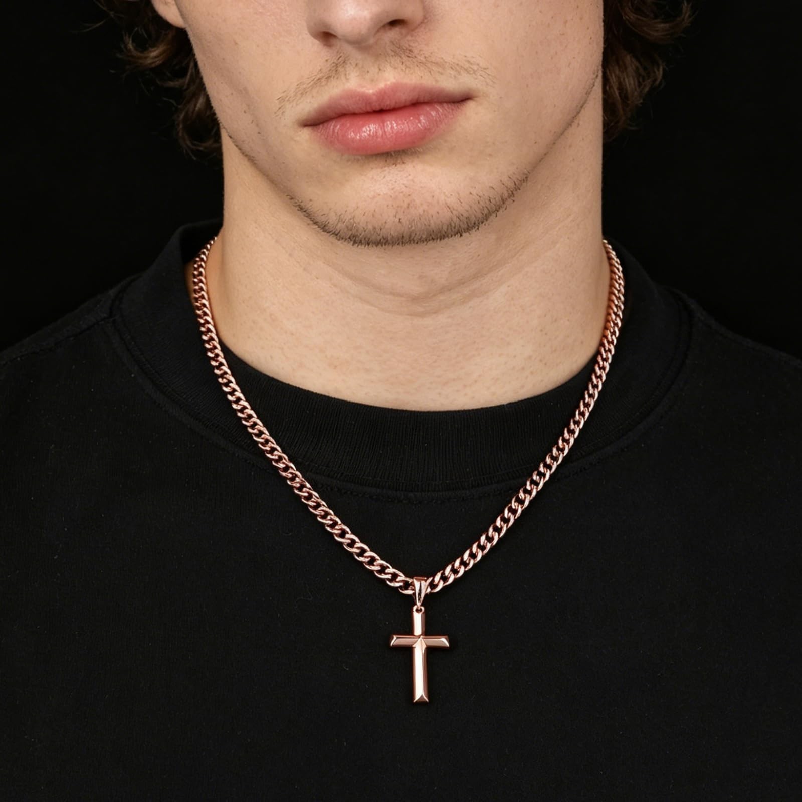 99.9% Pure Copper Cross Necklace – Solid Cuban Link Chain Jewelry for Men & Wome