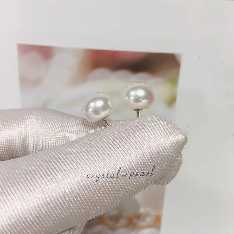 natural akoya AAA white pearl earrings 14k Yellow Gold 9-8 mm