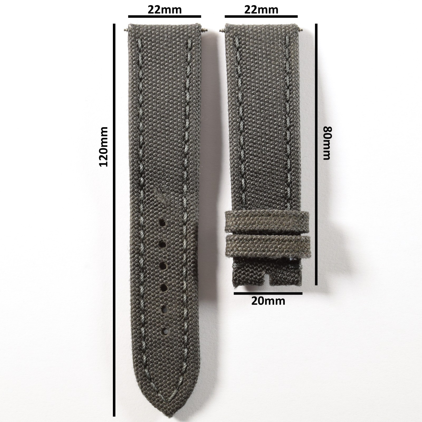 Breitling Anthracite Dark Grey 109W Nylon Gents 22mm to 20mm Wide Watch Strap