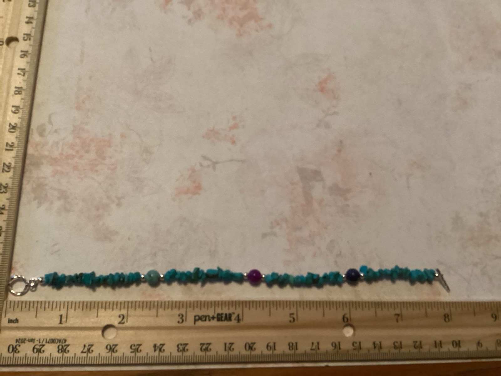Sterling Silver 8” Turquoise Chip Bracelet With 6mm Lapis Sugilite & Turquoise