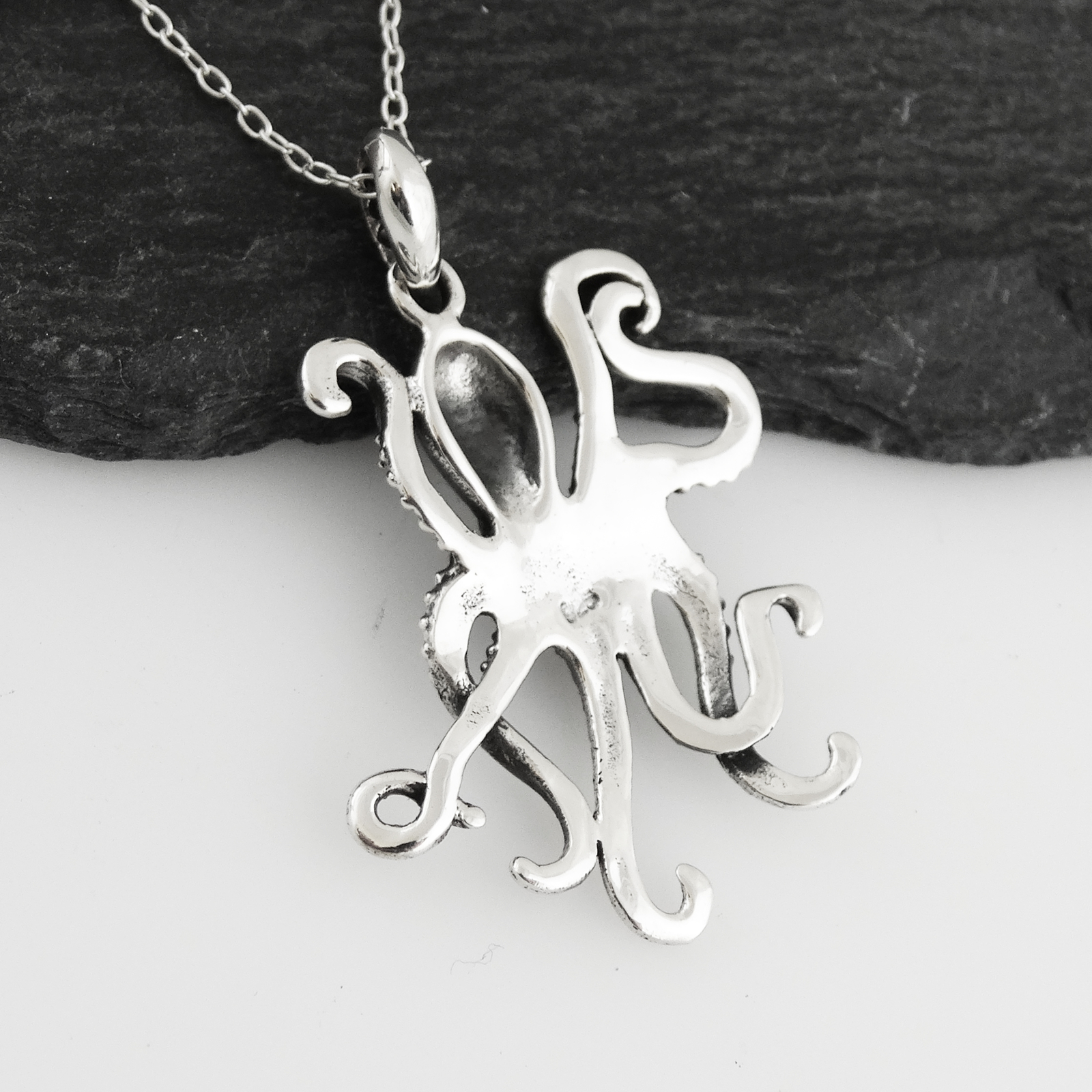 Octopus Pendant Necklace – 925 Sterling Silver – Ocean Marine Octopuses Hank NEW