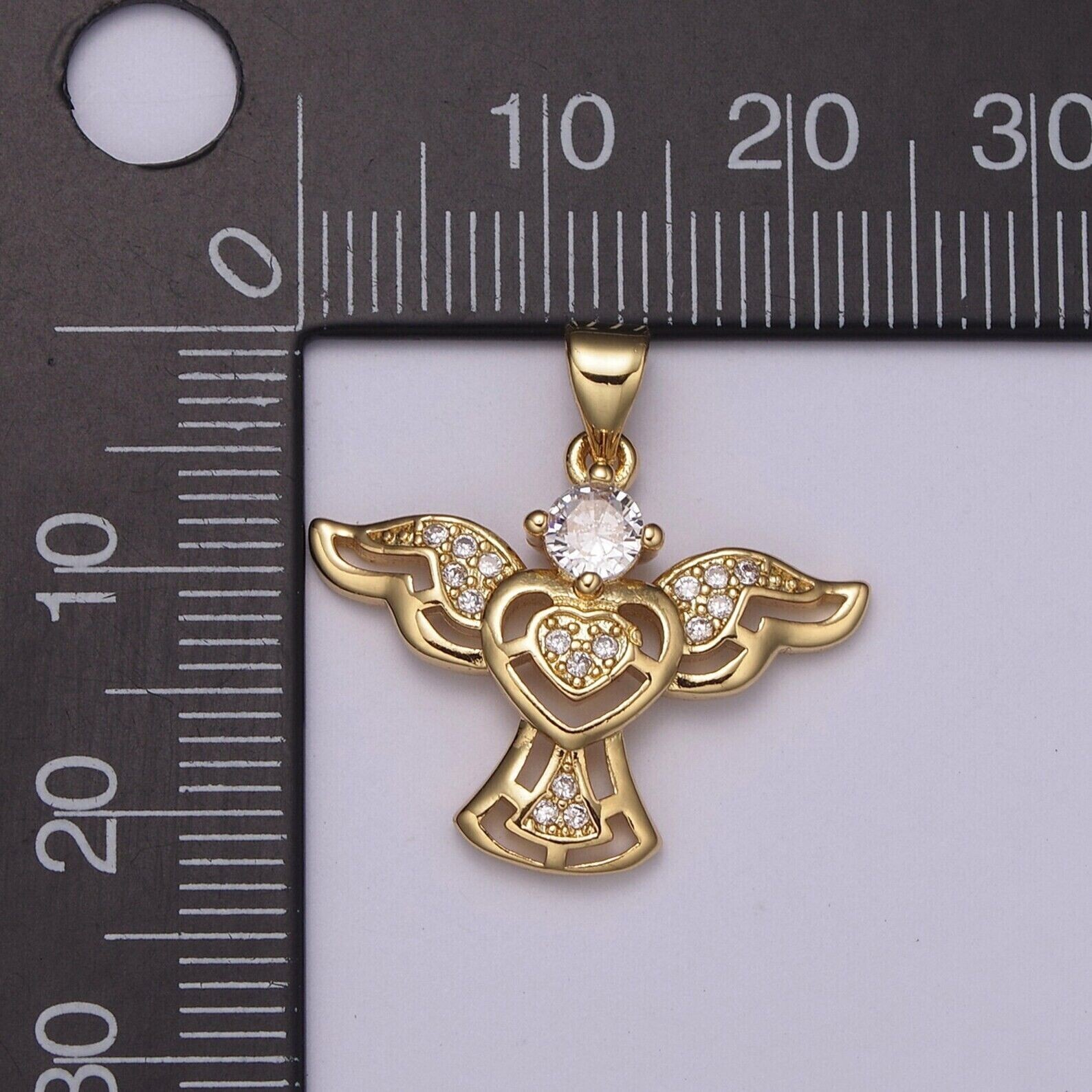 Round Cut Simulated Diamond Stunning Angle Wings Pendant 14K Yellow Gold Plated
