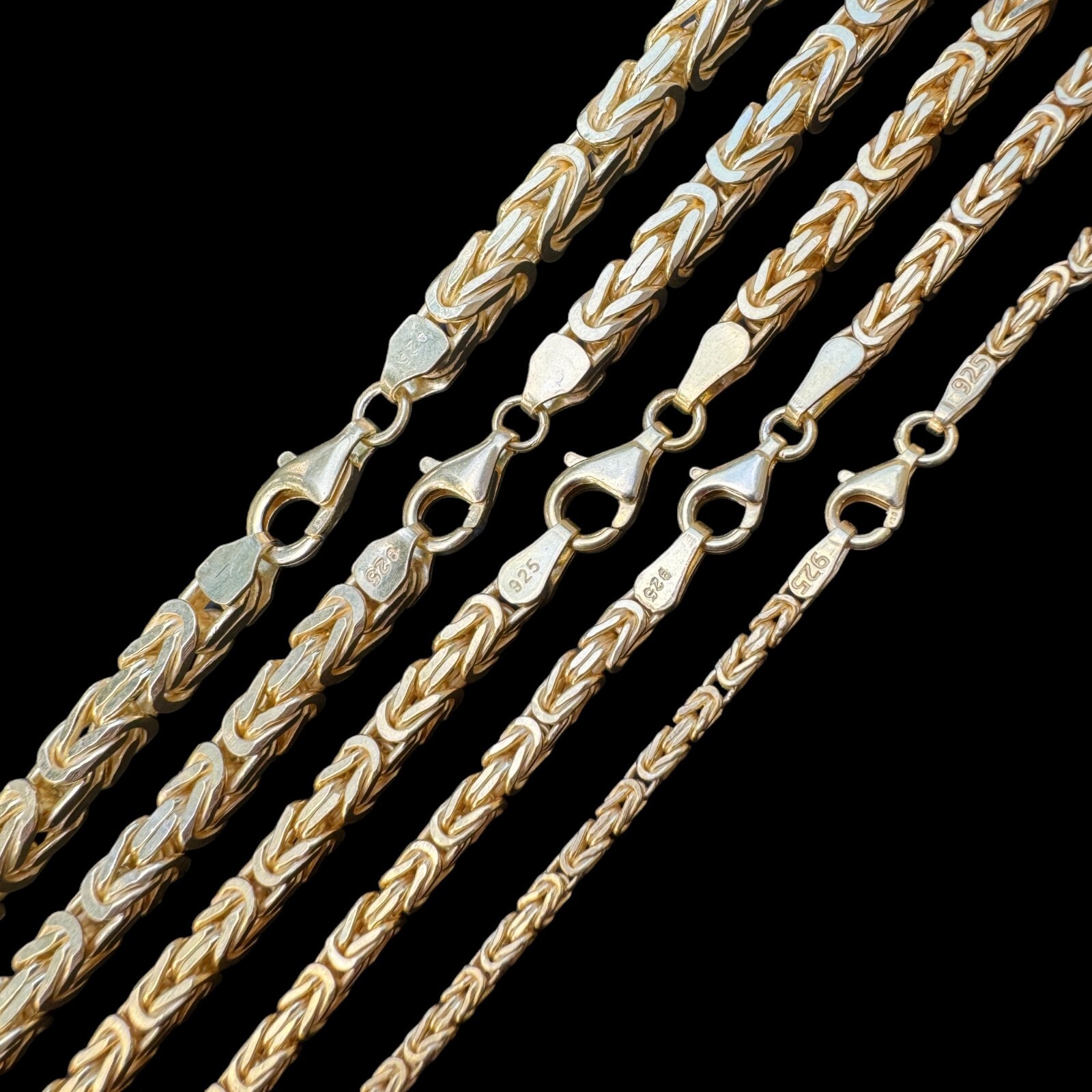 14k Gold Plated 925 Sterling Silver Byzantine Chain Mens Necklace 2.5-5mm 18-30″