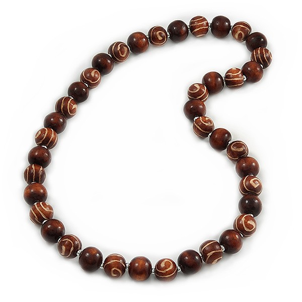 Long Chunky Brown Wood Bead Necklace – 82cm L