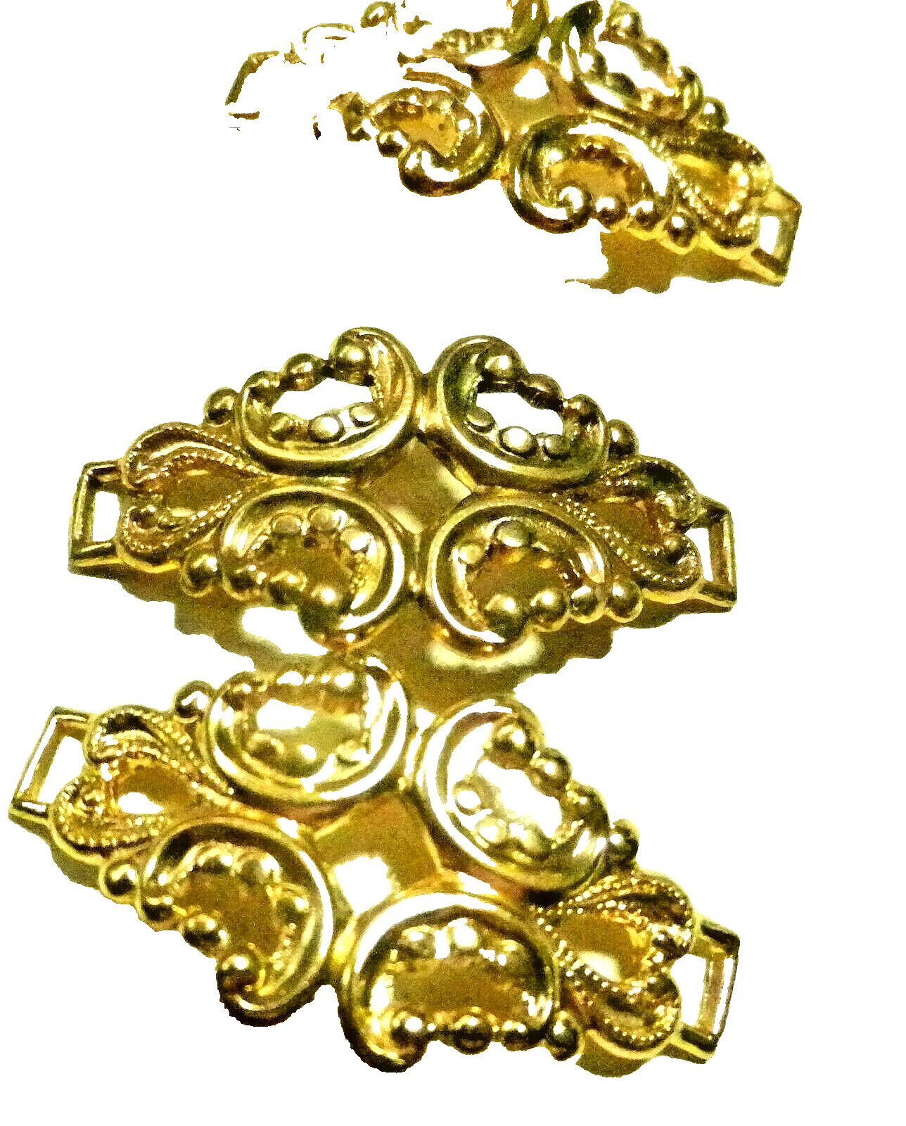 Set of 10 Embossed Stamped Open Work Arched LINKS Findings-New Vtg Shiny Brass