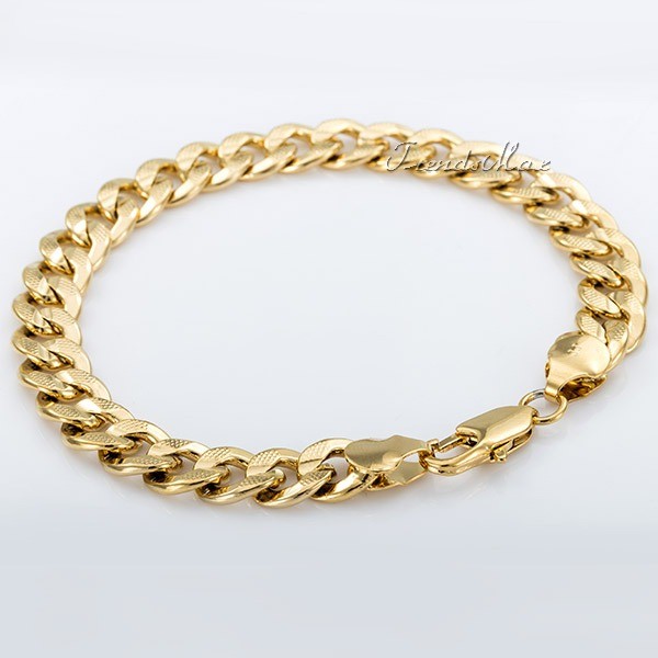 9MM Wide HAMMERED CURB Cuban Bracelet 18K Gold Filled MENS BOYS Chain 7/8/9 inch