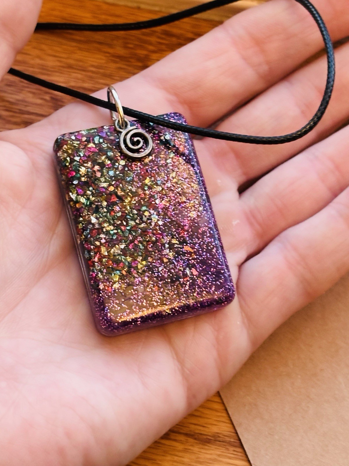 Handmade Resin Glitter Pendant Necklace – Crushed Glass Sparkle –purple Jewelry