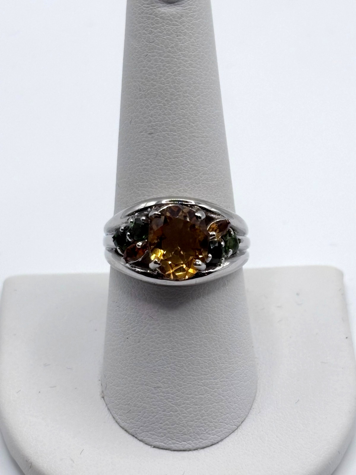 NWT CITRINE, EMERALD RING SIZE 9 IN 925 STERLING SILVER