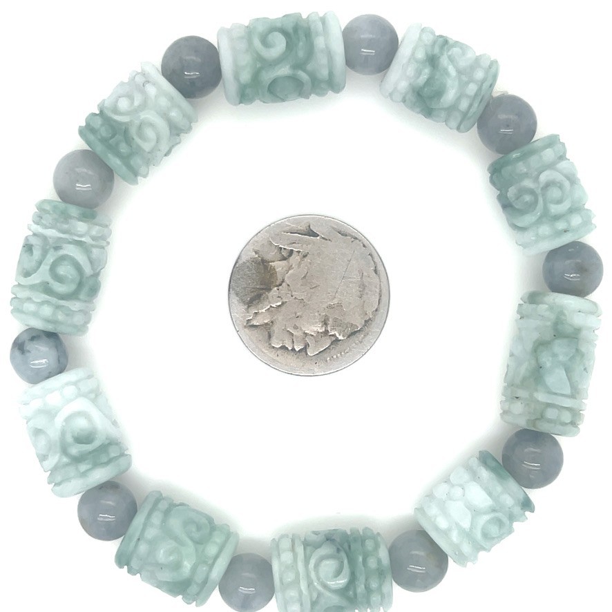 Green Hand Carved Jadeite Barrel Adjustable Bracelet Type A with 翡翠缅紫绿