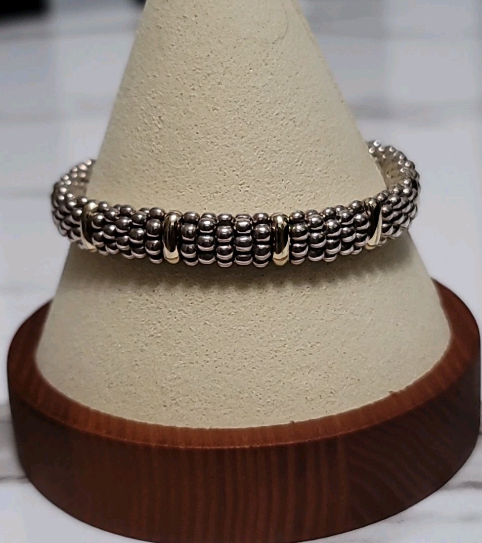 Designer LAGOS Sterling Silver 18K 8.7mm Signature Caviar Rope Bracelet