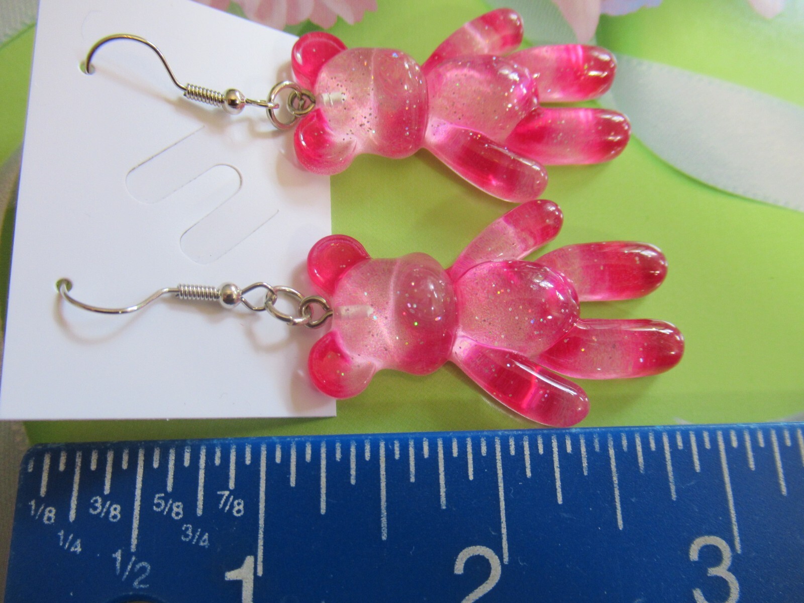 MULTICOLOR & PINK TONE GUMMY BEAR GLITTER DROP DANGLE EARRINGS- YOU CHOOSE