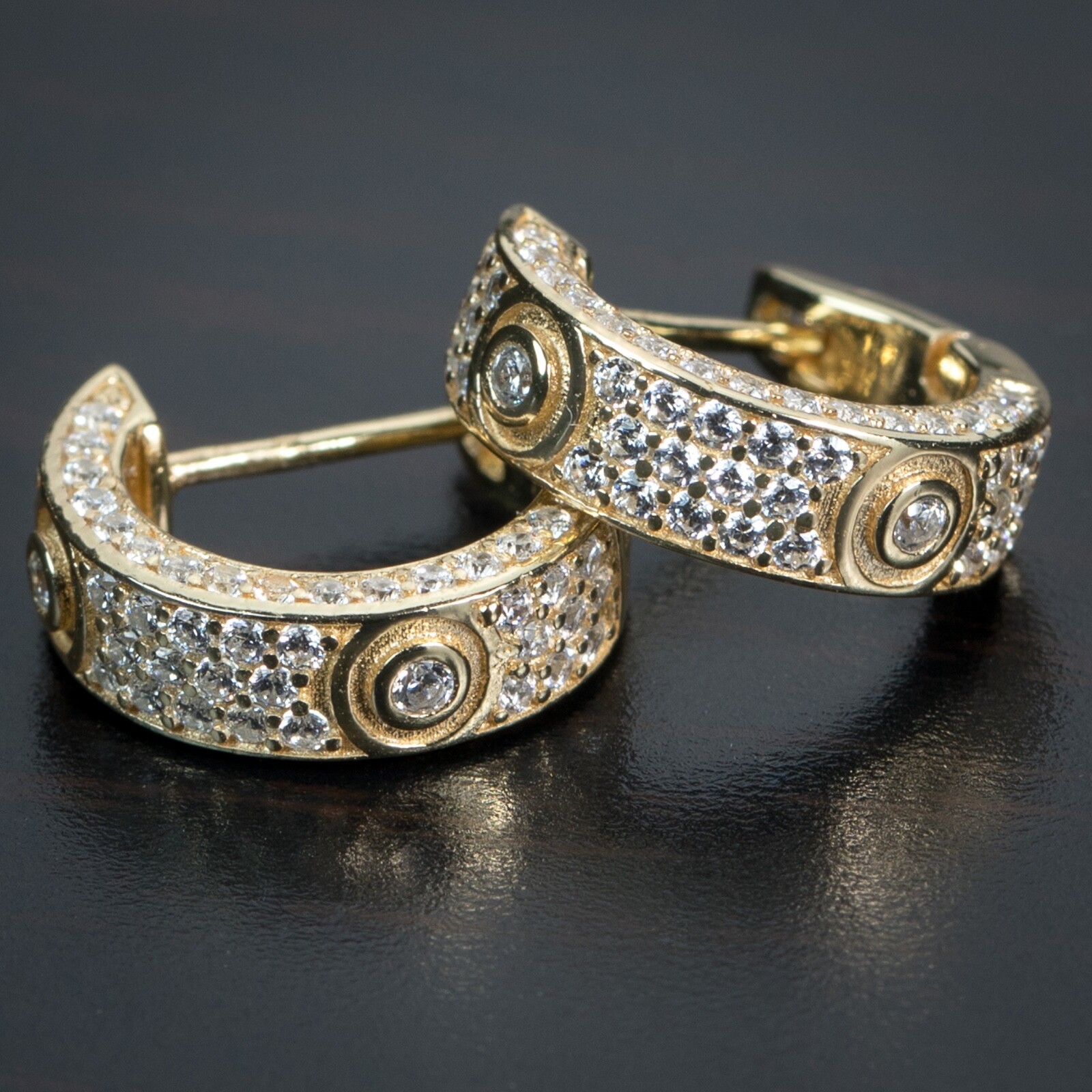 Fully Iced Elegant Honey Comb Set Cz 14K Yellow Gold Plated Mens Hoop Earrings