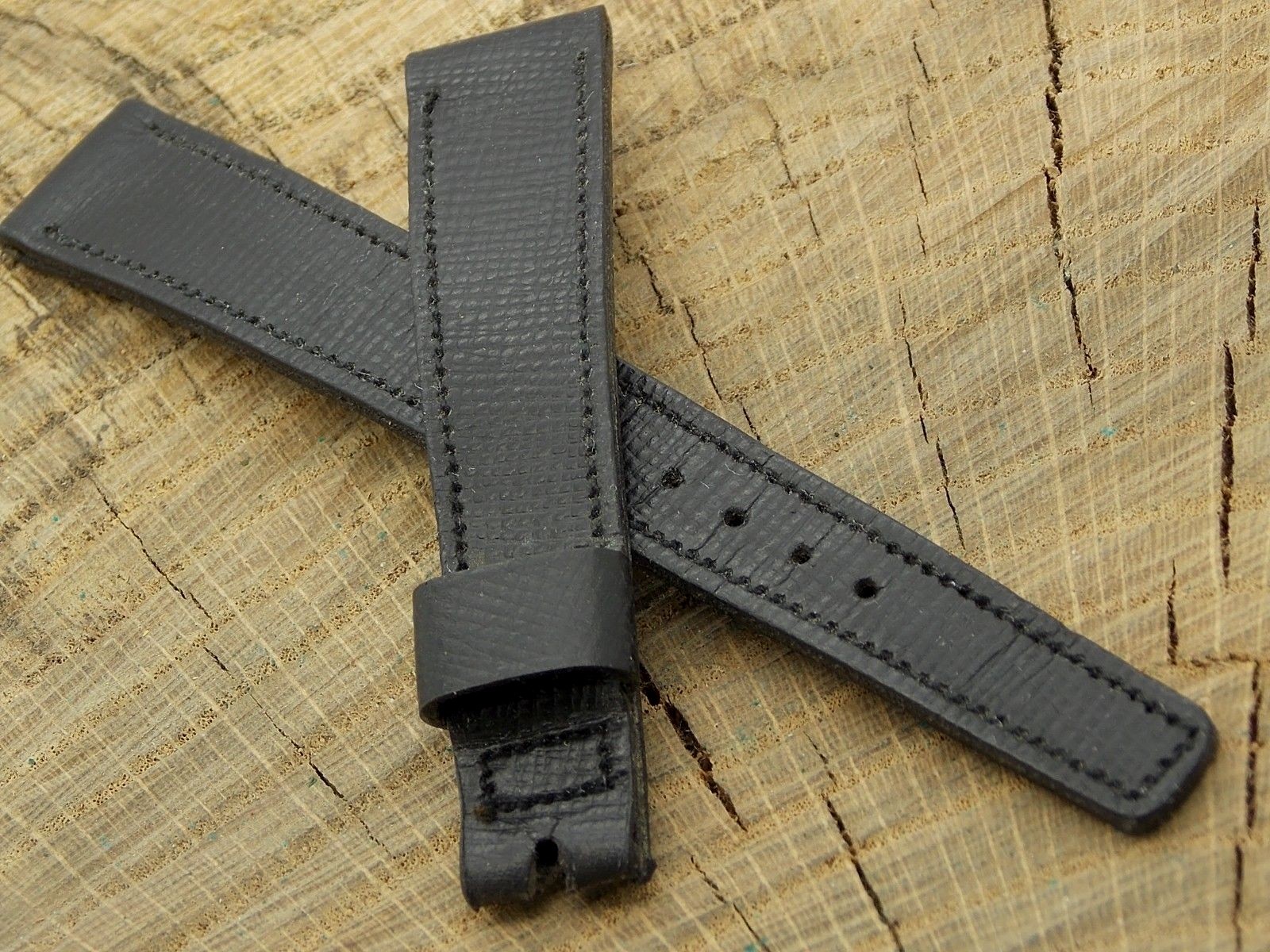 New Old Stock Unused Watch Band Black Leather without Buckle Vintage Gents 16mm