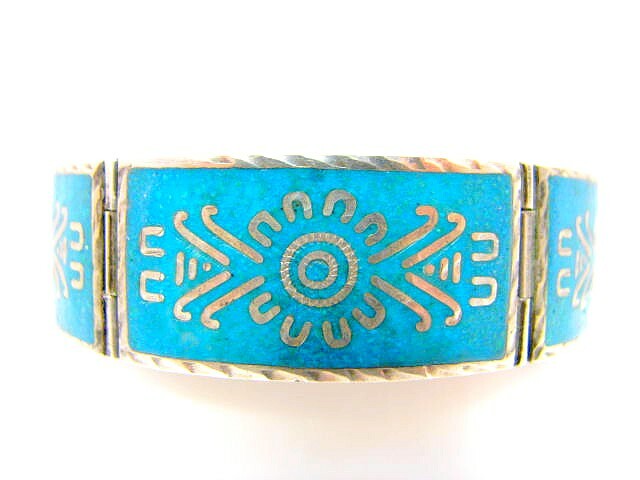 Enamel Bracelet Sterling Silver 925 Art Plata Hecho En Mexico Circa 1950