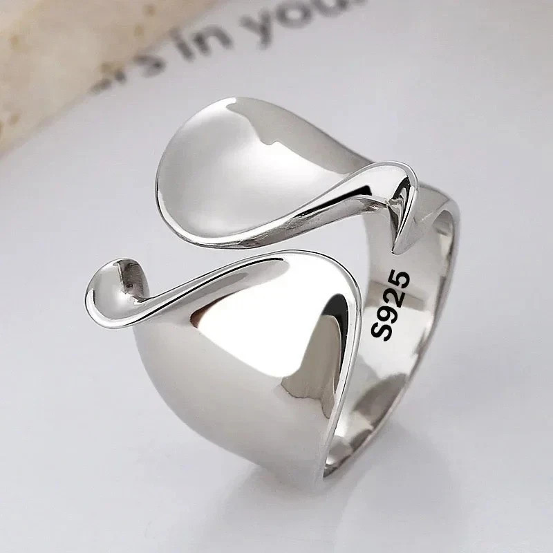925 Sterling Silver Open Ring Women Couple Minimalist Handmade Adjustable