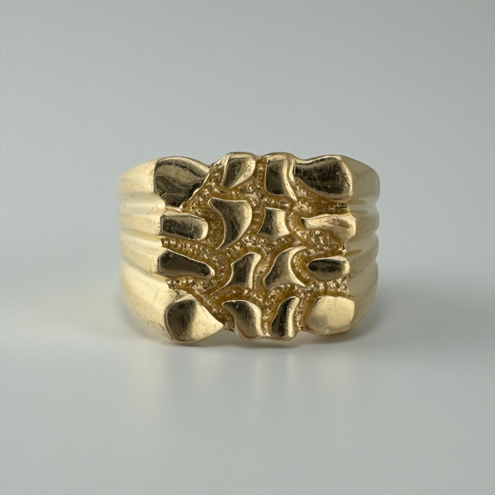 Vintage 14K Yellow Gold Nugget Ring 7.8g Size 9 13.55mm Wide