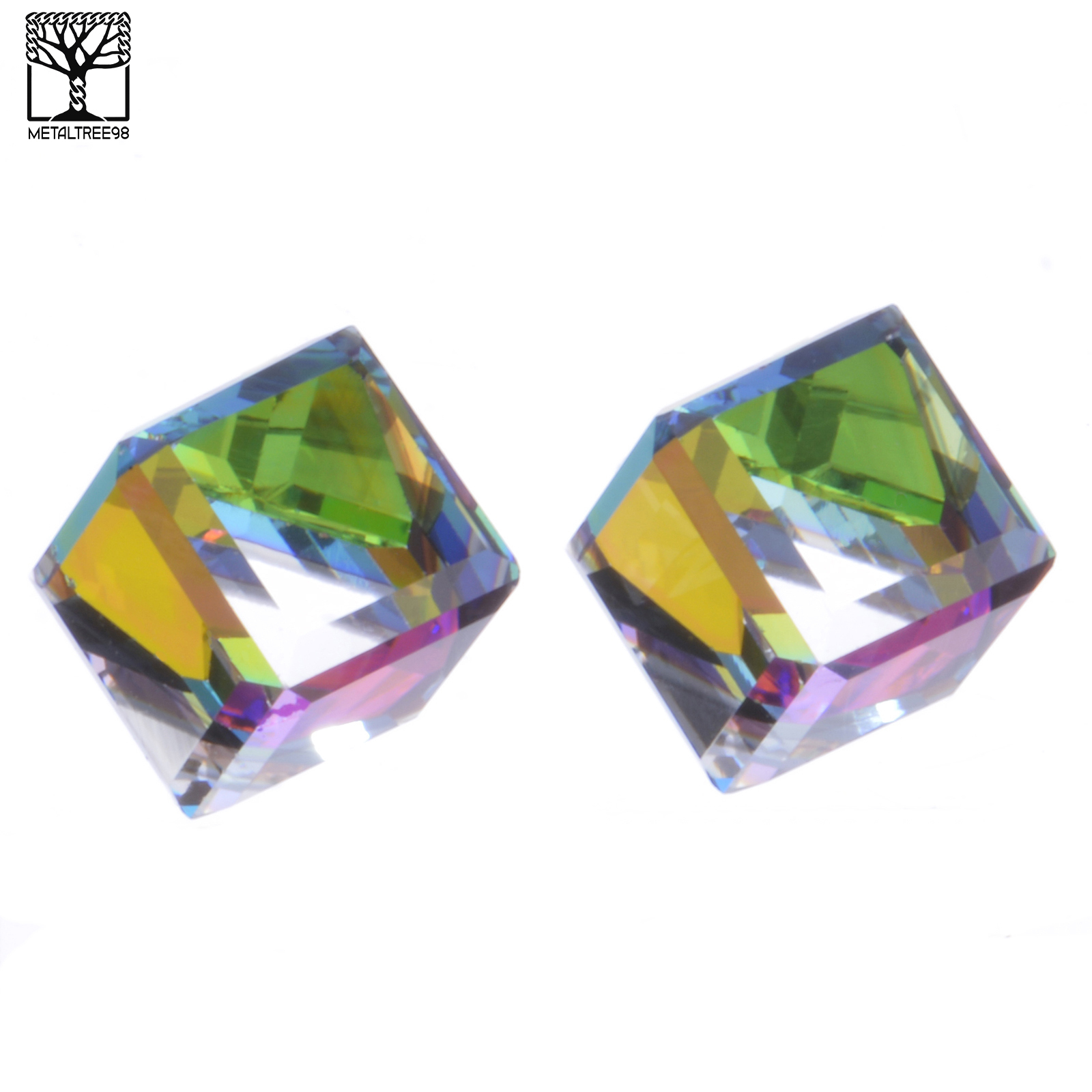 Men’s Women’s Iced Crystal 3D Cube Push Back Post Earrings Mulity