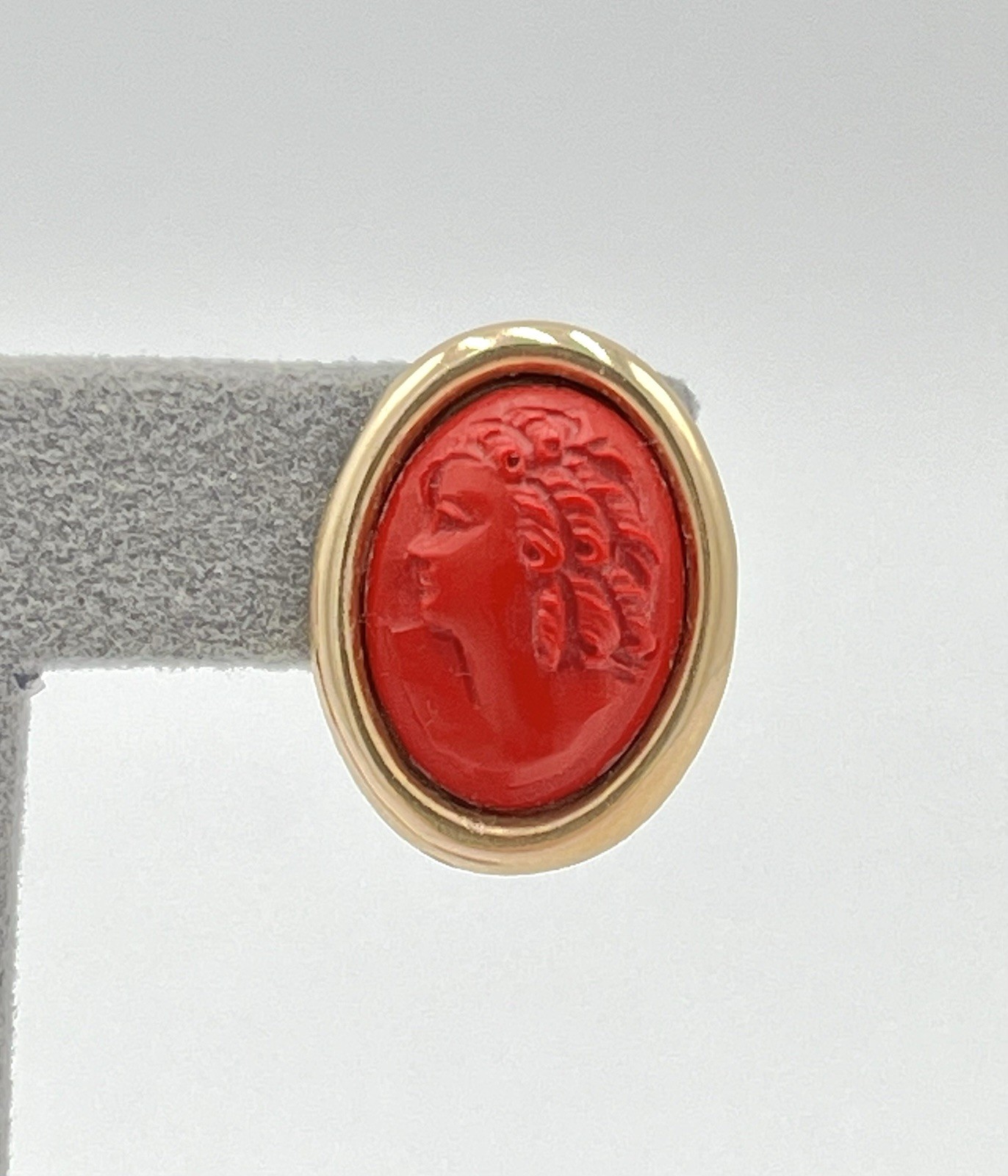 16mm Red Coral Paste 14kt Gold Cameo Earrings – Vintage Handmade