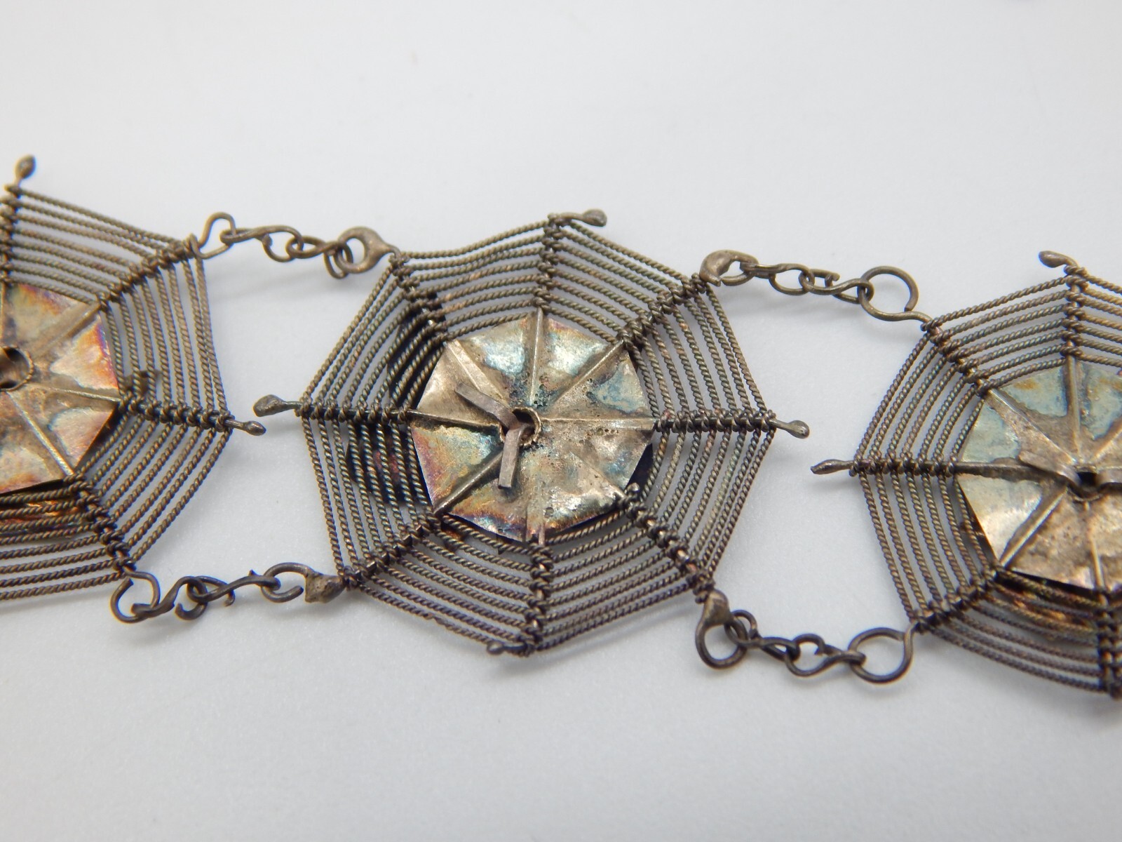 VTG 1940s Asian Silver Spiders on Spider Webs Necklace and Bracelet Set (CF110)