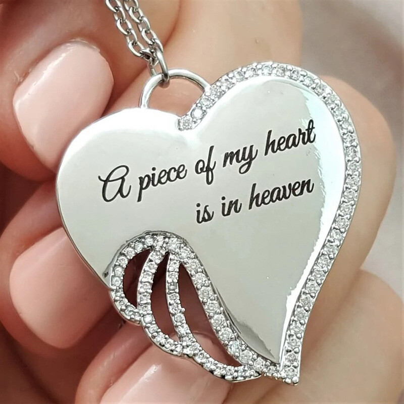 A Piece of My Heart Has Wings Angel Heart Memorial Pendant Keepsake Necklace