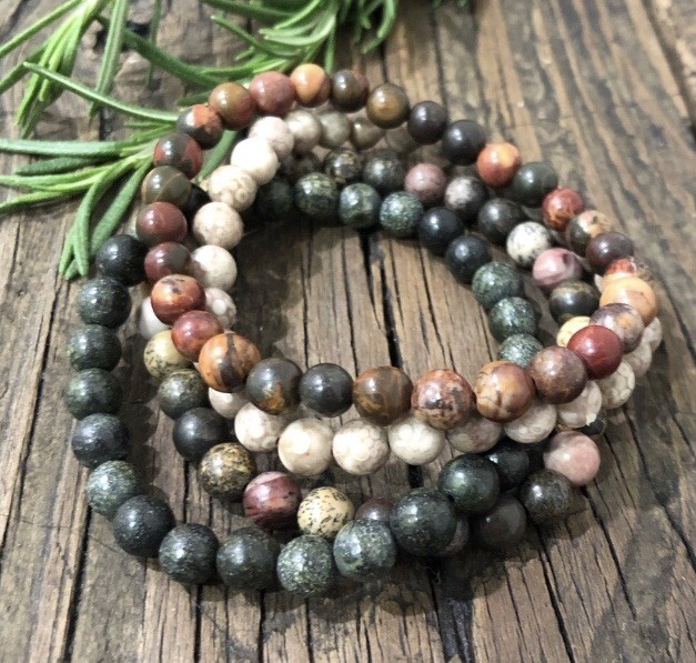 Natural Stone Beaded Bracelet Set, 4 Pieces, Small Beads