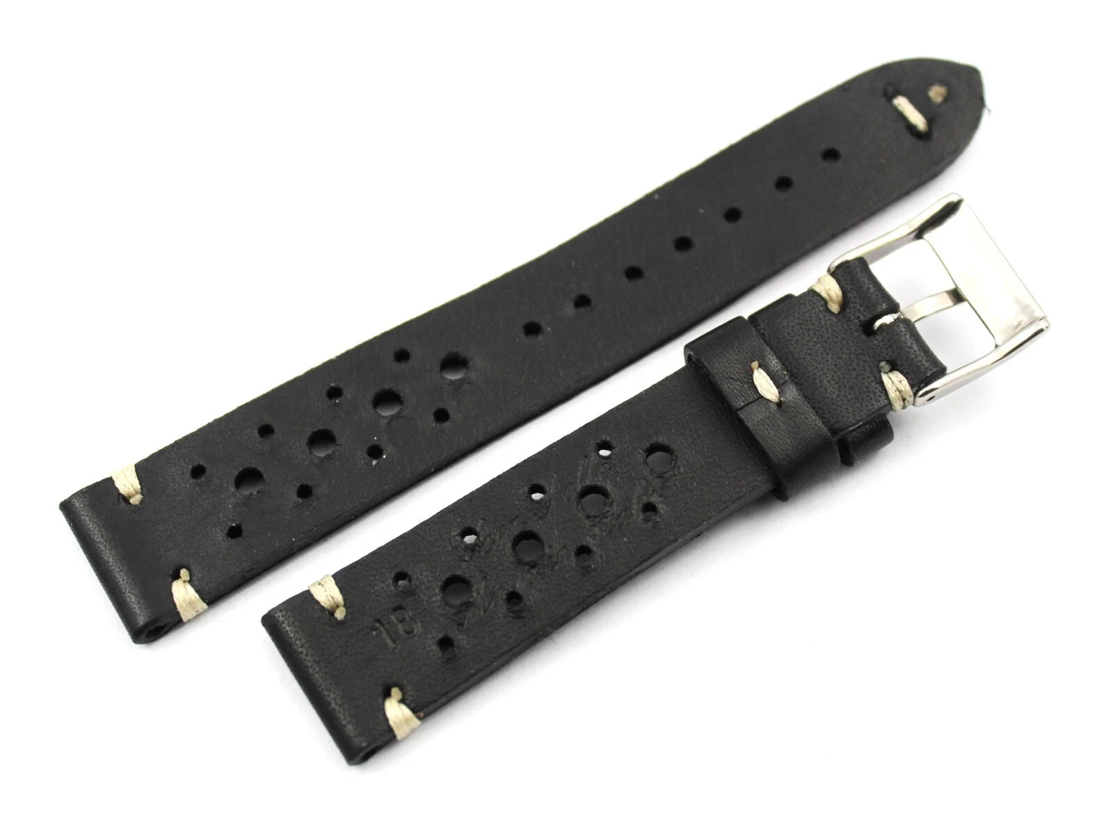 Watch Band Racing Genuine Leather Black 18/16mm Steel Buckle Accessories Sport