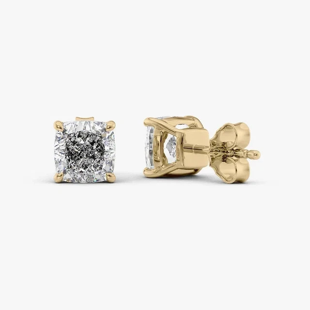 2CT Cushion Cut White Moissanite Women’s Stud Earrings 14K Yellow Gold Plated