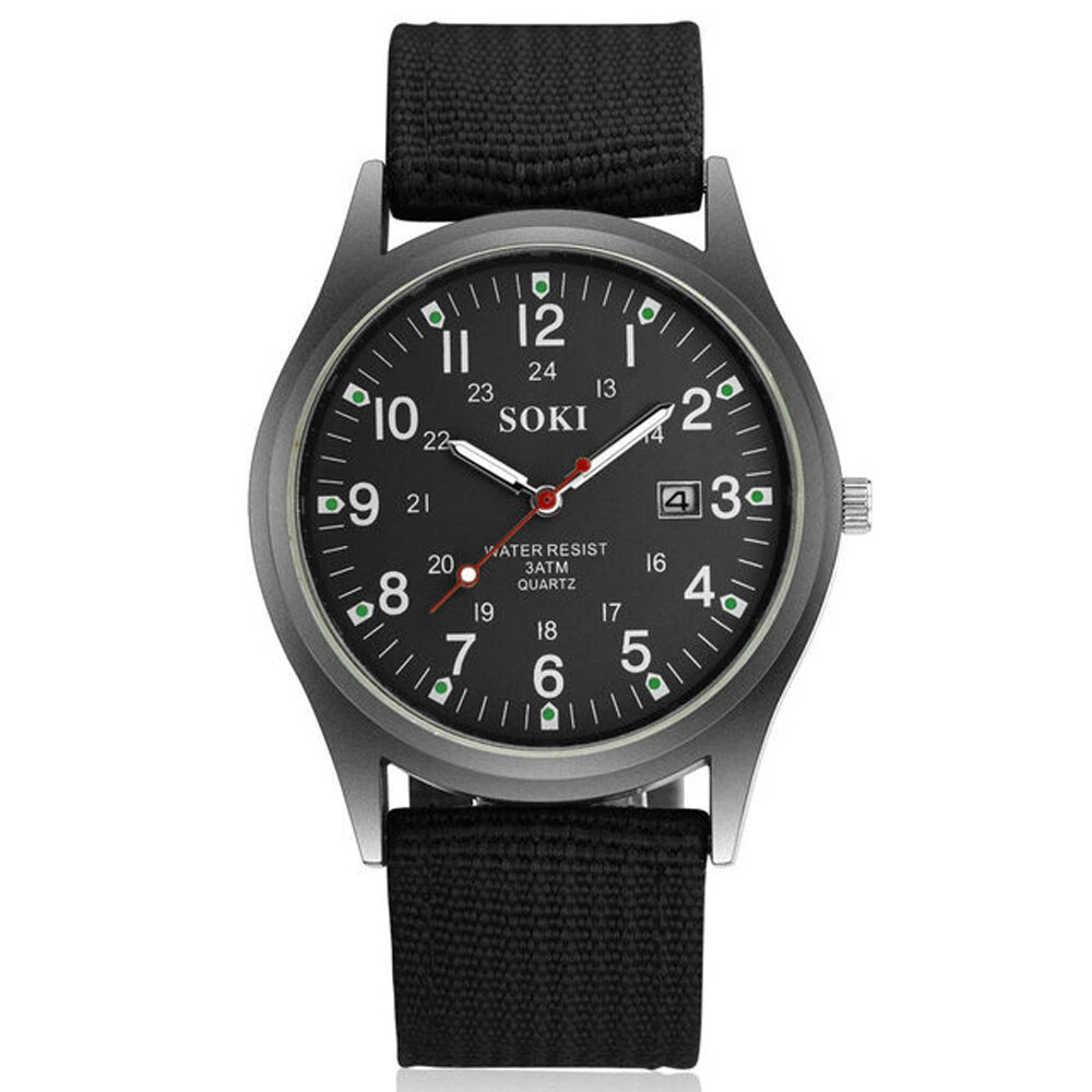 Men’s Military Army Luminous 24 Hours Dial Nylon Strap Date Quartz Wrist Watch