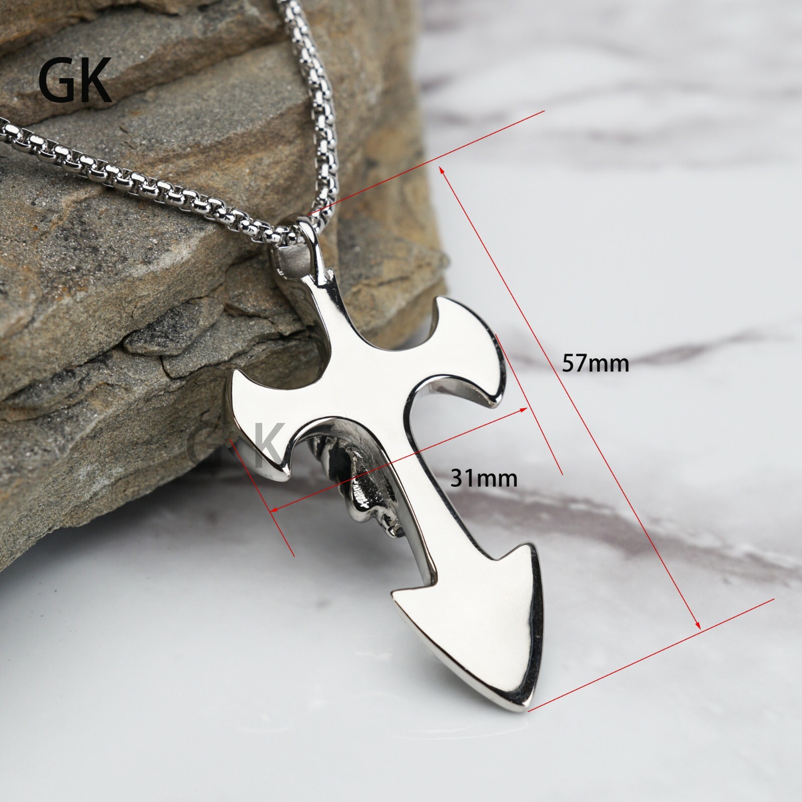 GK Punk Biker Stainless Steel Nautical Skull Cross Pirate Pendant Necklace Chain